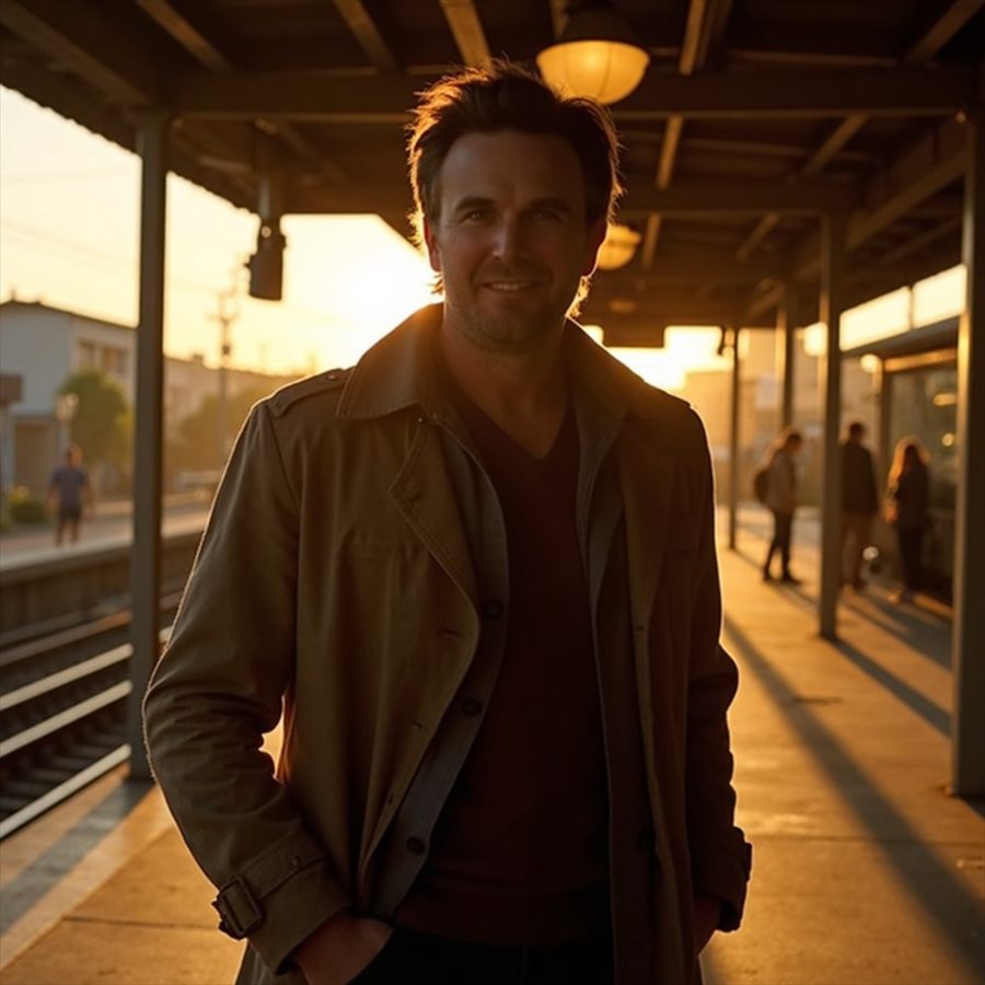 Brennan McMahon at a train platform